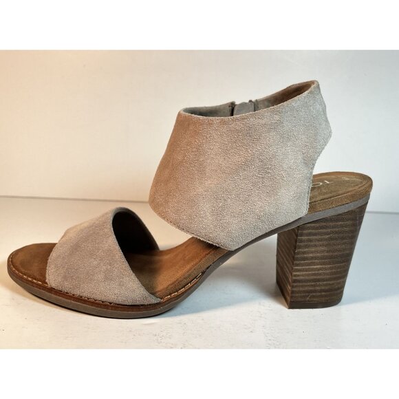 TOMS Suede Majorca Cutout Block Heels Womens Casual Sandals Shoes Taupe Size 6M - Picture 3 of 16